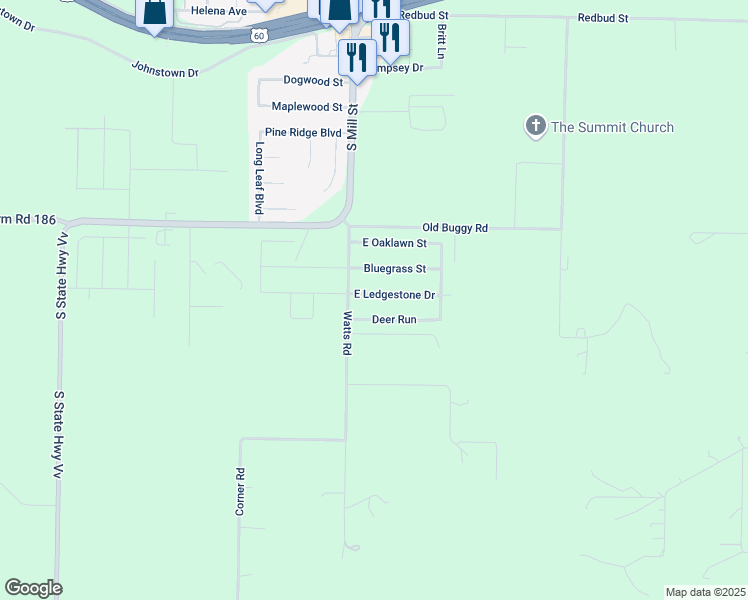 map of restaurants, bars, coffee shops, grocery stores, and more near 106 Ledgestone Drive in Rogersville