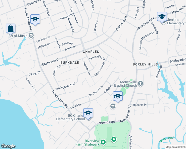 map of restaurants, bars, coffee shops, grocery stores, and more near 160 Nottingham Trail in Newport News