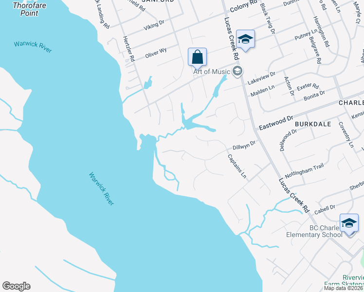 map of restaurants, bars, coffee shops, grocery stores, and more near 49 Dillwyn Drive in Newport News