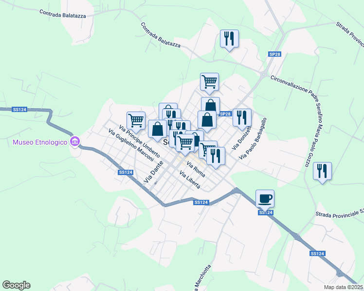 map of restaurants, bars, coffee shops, grocery stores, and more near in Solarino