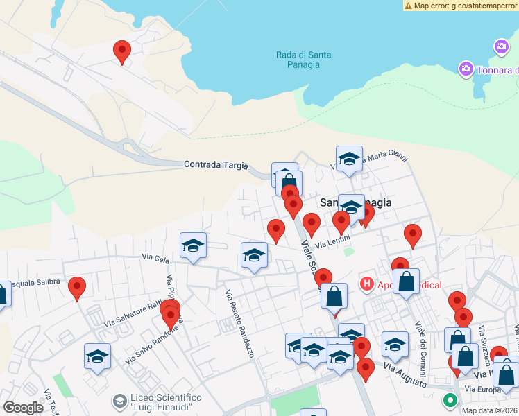 map of restaurants, bars, coffee shops, grocery stores, and more near 3 Via Vincenzo Cappello in Siracusa