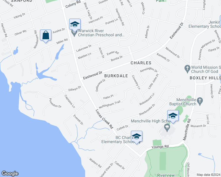 map of restaurants, bars, coffee shops, grocery stores, and more near 210 Shadywood Drive in Newport News