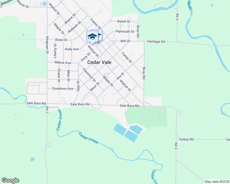 map of restaurants, bars, coffee shops, grocery stores, and more near 301 Maple Street in Cedar Vale
