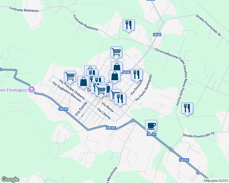 map of restaurants, bars, coffee shops, grocery stores, and more near 22 Via Giacomo Matteotti in Solarino