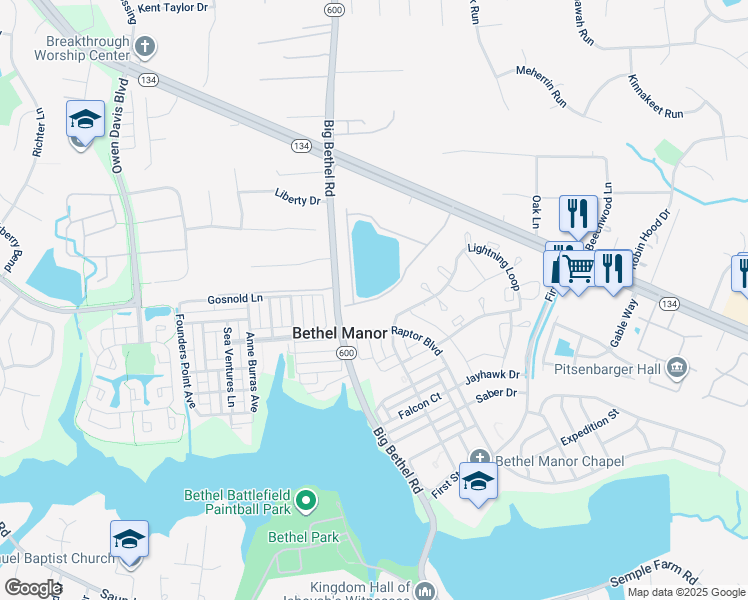 map of restaurants, bars, coffee shops, grocery stores, and more near 502 Saint Clair Circle in Yorktown