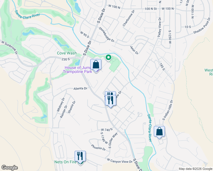 map of restaurants, bars, coffee shops, grocery stores, and more near 421 South Parkside Circle in St. George