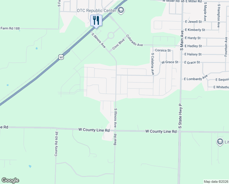 map of restaurants, bars, coffee shops, grocery stores, and more near 613 W Danielle Dr in Republic