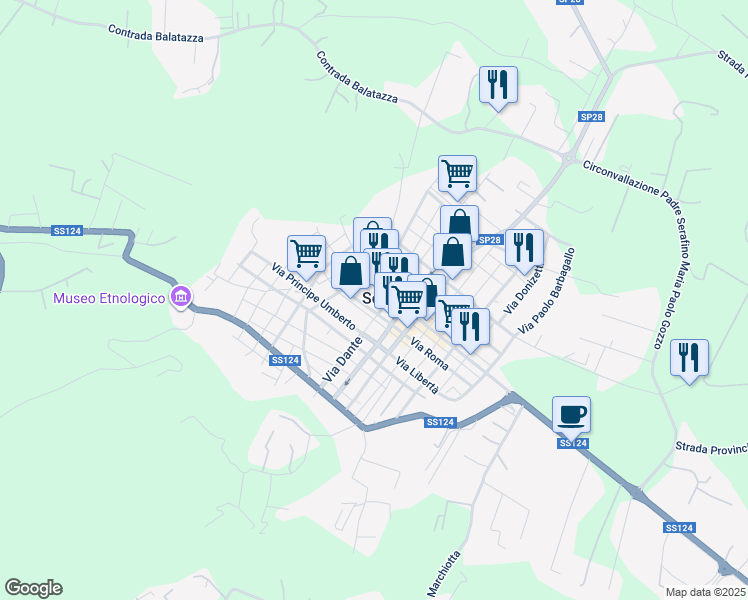 map of restaurants, bars, coffee shops, grocery stores, and more near 12 Via Palestro in Solarino