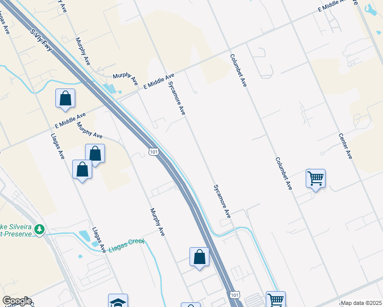 map of restaurants, bars, coffee shops, grocery stores, and more near 14205 Sycamore Avenue in San Martin