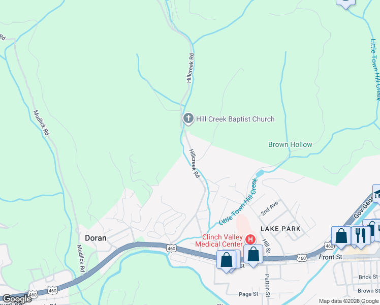 map of restaurants, bars, coffee shops, grocery stores, and more near 514 Hillcreek Road in Richlands