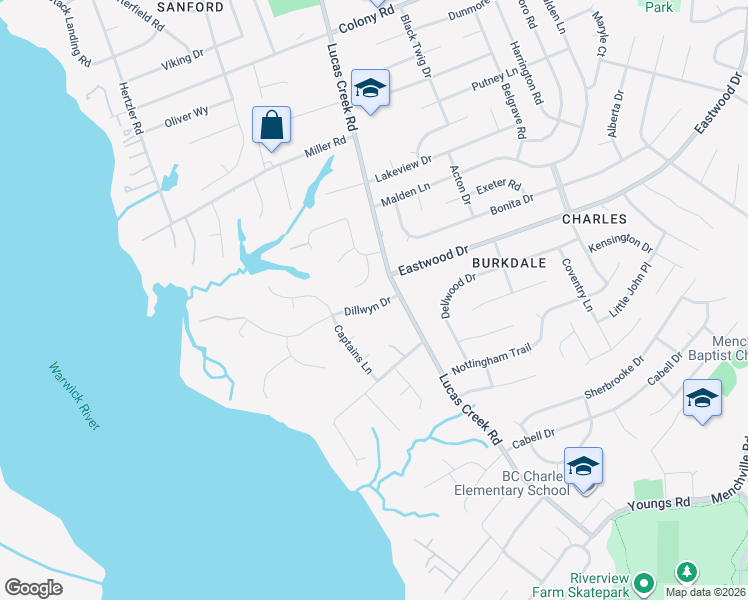 map of restaurants, bars, coffee shops, grocery stores, and more near 97 Dillwyn Drive in Newport News