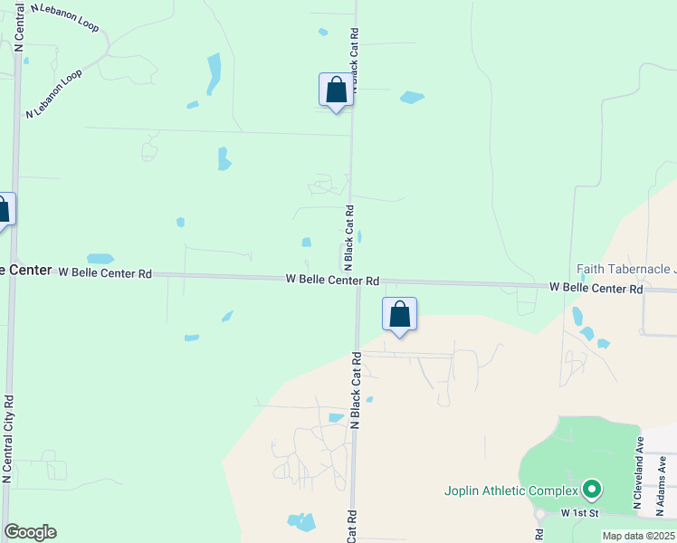 map of restaurants, bars, coffee shops, grocery stores, and more near 4335-4485 West Belle Center Road in Joplin