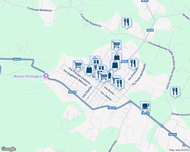map of restaurants, bars, coffee shops, grocery stores, and more near 12 Via Palestro in Solarino