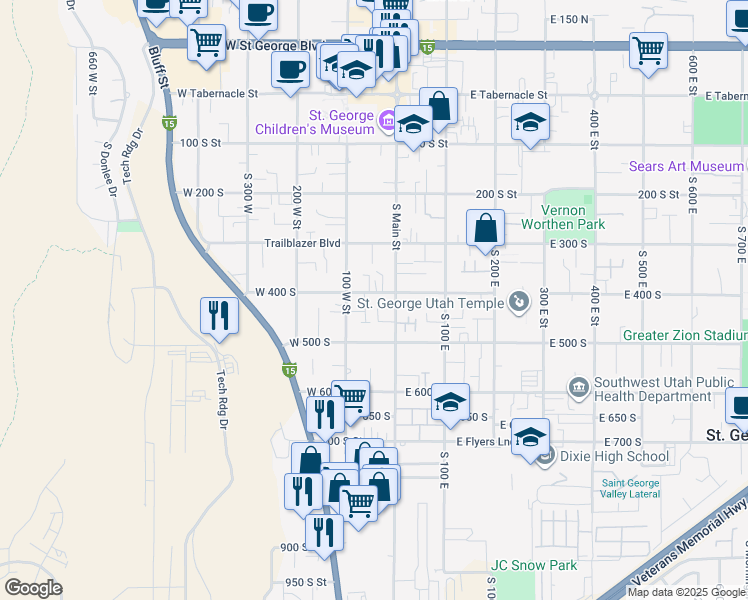 map of restaurants, bars, coffee shops, grocery stores, and more near 43 400 South in St. George