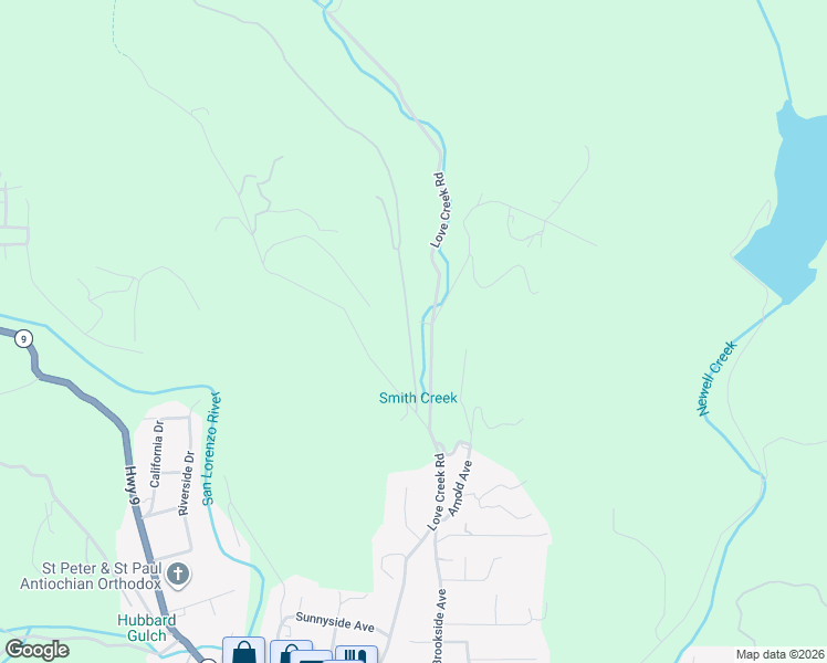 map of restaurants, bars, coffee shops, grocery stores, and more near 280 Ridge Road in Ben Lomond