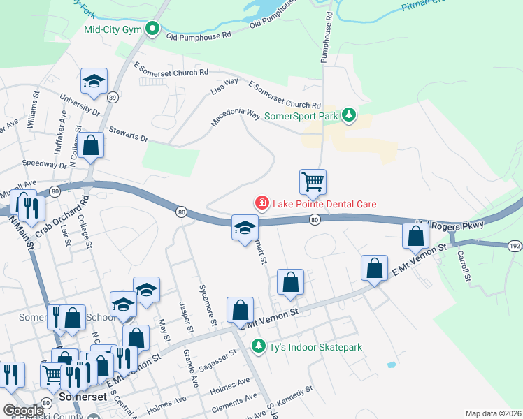 map of restaurants, bars, coffee shops, grocery stores, and more near 133 EAST RIDGE LANE in Somerset