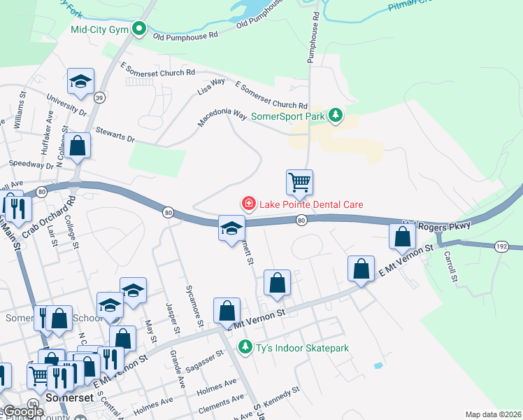 map of restaurants, bars, coffee shops, grocery stores, and more near 133 EAST RIDGE LANE in Somerset