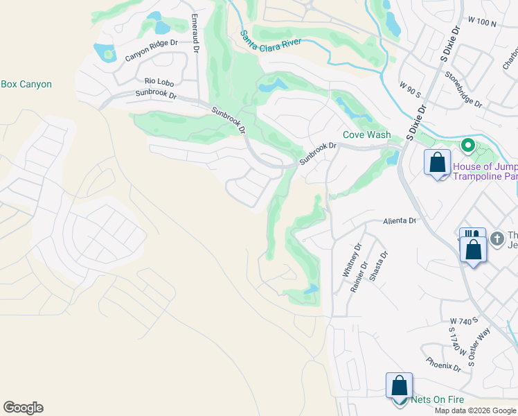 map of restaurants, bars, coffee shops, grocery stores, and more near 2243 West Sunbrook Drive in St. George