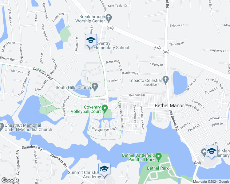 map of restaurants, bars, coffee shops, grocery stores, and more near 319 Blacksmith Arch in Yorktown