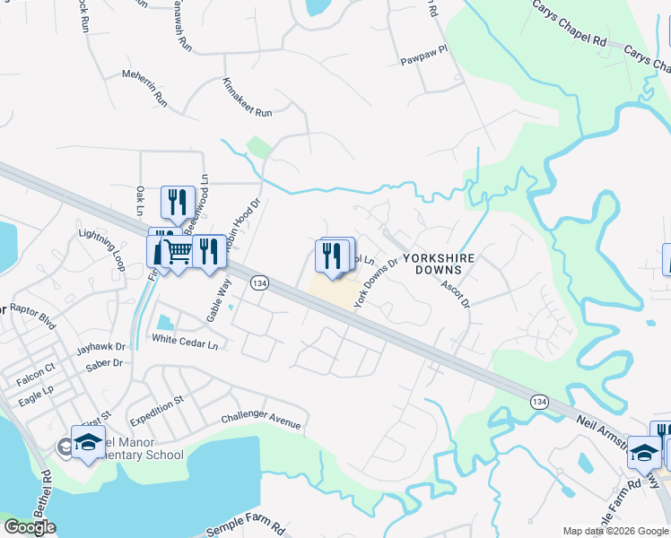map of restaurants, bars, coffee shops, grocery stores, and more near 3301 Hampton Highway in Yorktown
