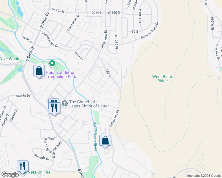 map of restaurants, bars, coffee shops, grocery stores, and more near 524 South Indian Hills Drive in St. George