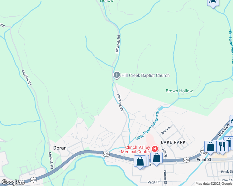 map of restaurants, bars, coffee shops, grocery stores, and more near 514 Hillcreek Road in Richlands