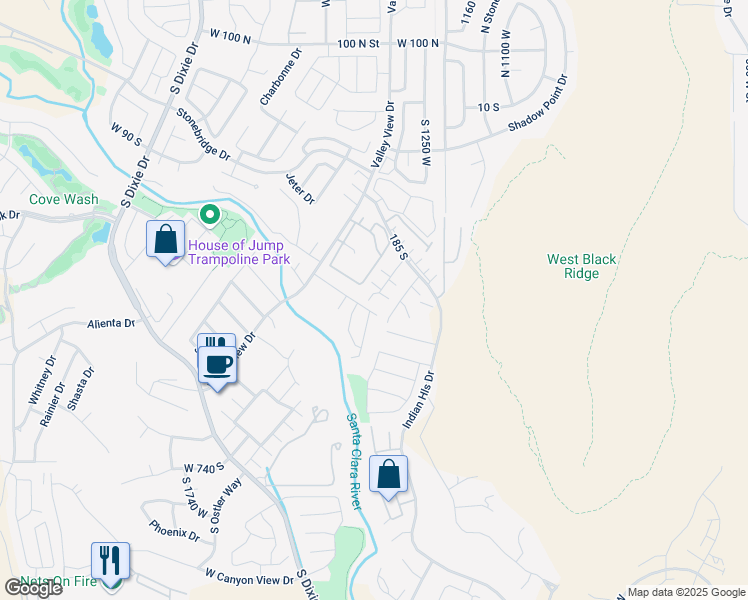map of restaurants, bars, coffee shops, grocery stores, and more near 351 South Valley View Drive in St. George