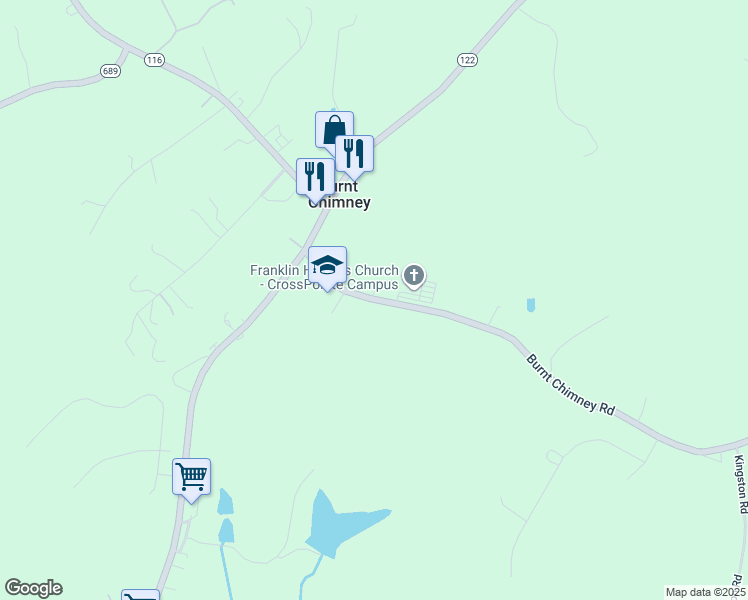 map of restaurants, bars, coffee shops, grocery stores, and more near 80 Burnt Chimney Road in Wirtz