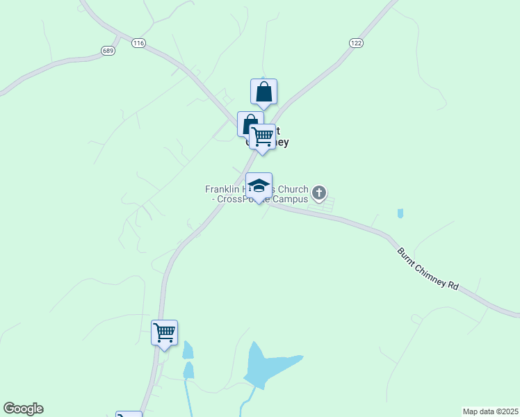 map of restaurants, bars, coffee shops, grocery stores, and more near 80 Burnt Chimney Road in Wirtz