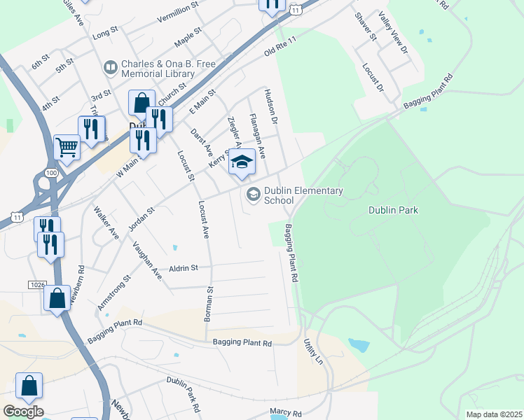 map of restaurants, bars, coffee shops, grocery stores, and more near 600 Dunlap Road in Dublin
