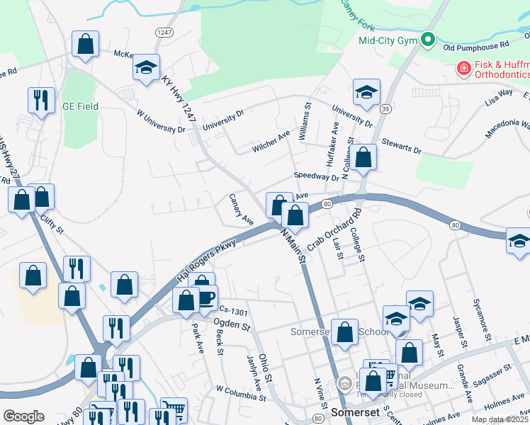 map of restaurants, bars, coffee shops, grocery stores, and more near 100 Murrell Avenue in Somerset