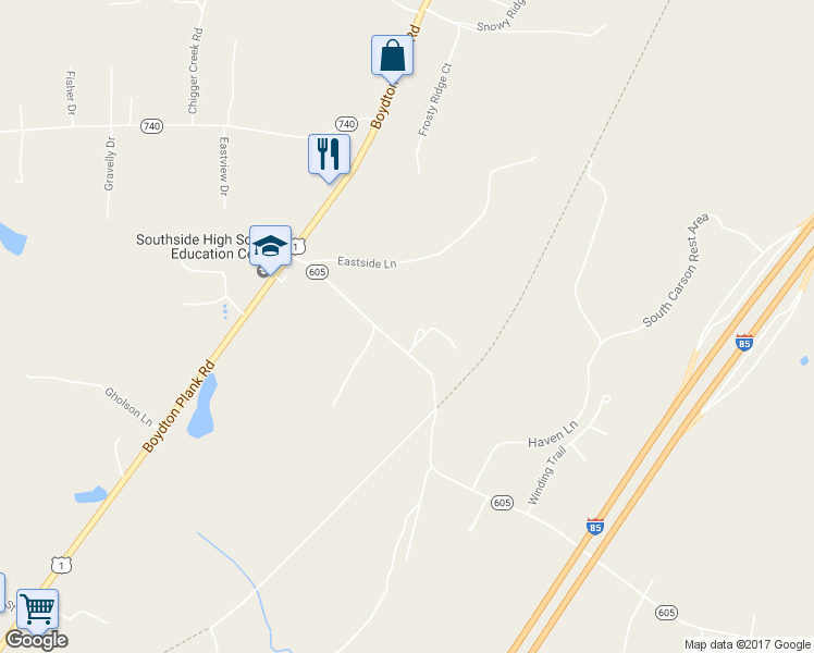 map of restaurants, bars, coffee shops, grocery stores, and more near 20024 Hunnicut Road in Dinwiddie