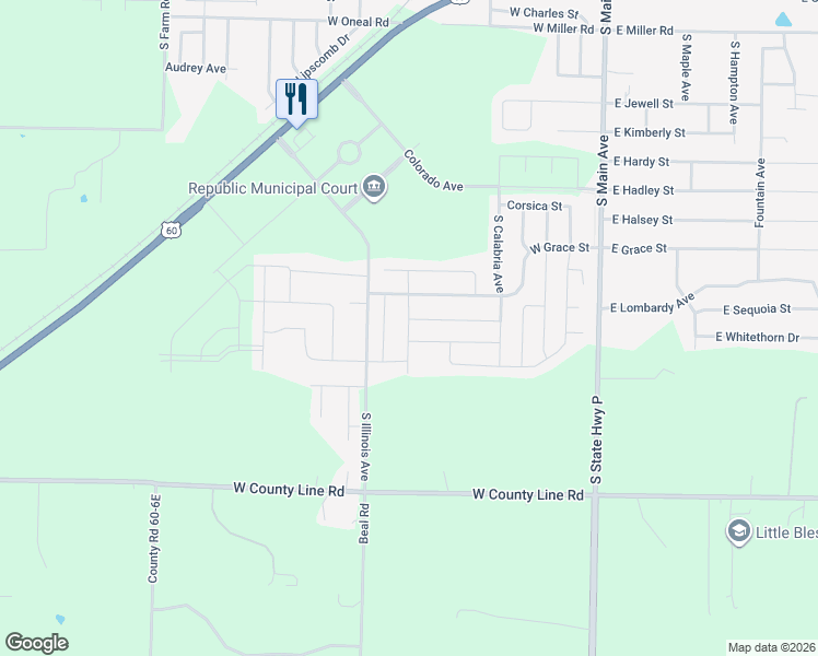 map of restaurants, bars, coffee shops, grocery stores, and more near 1380 South Normandy Avenue in Republic