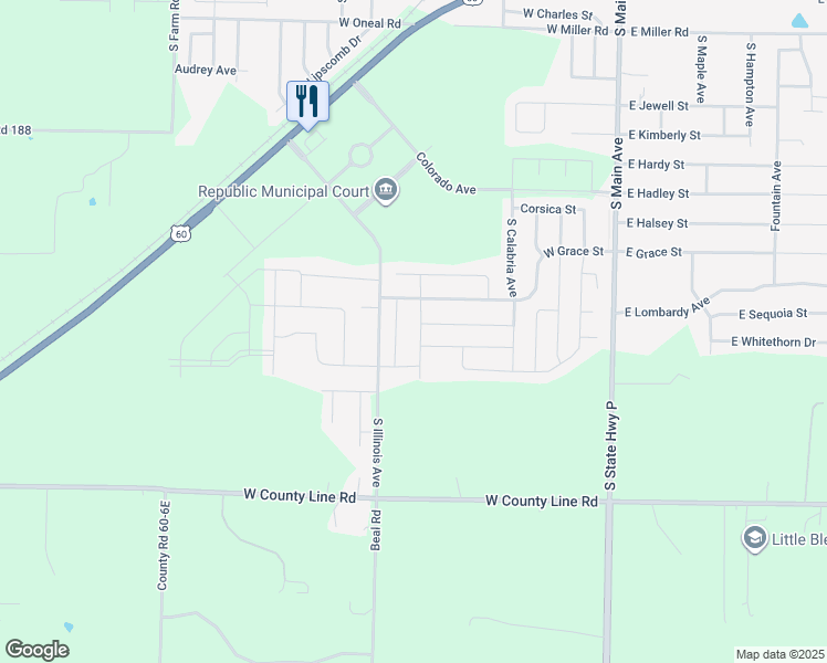 map of restaurants, bars, coffee shops, grocery stores, and more near 1349 South Lorraine Avenue in Republic