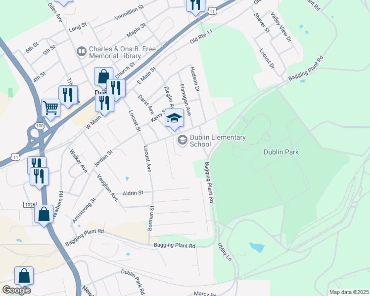 map of restaurants, bars, coffee shops, grocery stores, and more near 600 Dunlap Road in Dublin