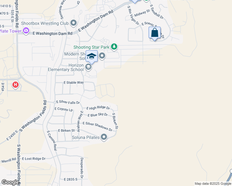 map of restaurants, bars, coffee shops, grocery stores, and more near 2091 South Pony Way in Washington