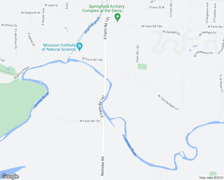 map of restaurants, bars, coffee shops, grocery stores, and more near 1865 West Farm Road 190 in Springfield
