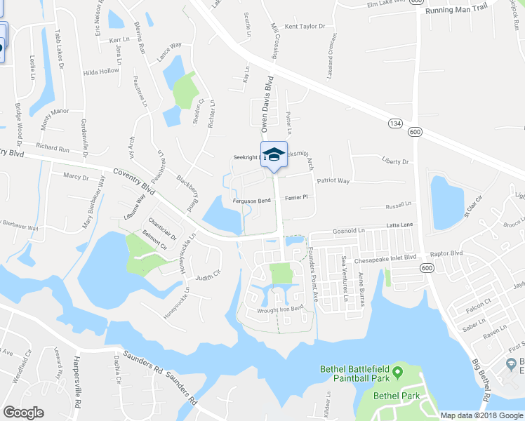 map of restaurants, bars, coffee shops, grocery stores, and more near 105 Tui Place in Yorktown