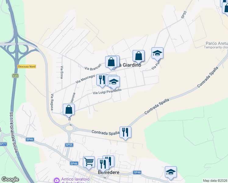 map of restaurants, bars, coffee shops, grocery stores, and more near 18 Via Bologna in Città Giardino