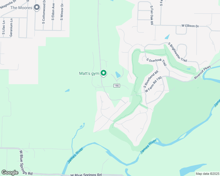 map of restaurants, bars, coffee shops, grocery stores, and more near 3434 West Farm Road 190 in Greene County
