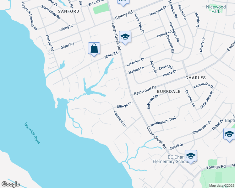 map of restaurants, bars, coffee shops, grocery stores, and more near 76 Park Hill Circle in Newport News