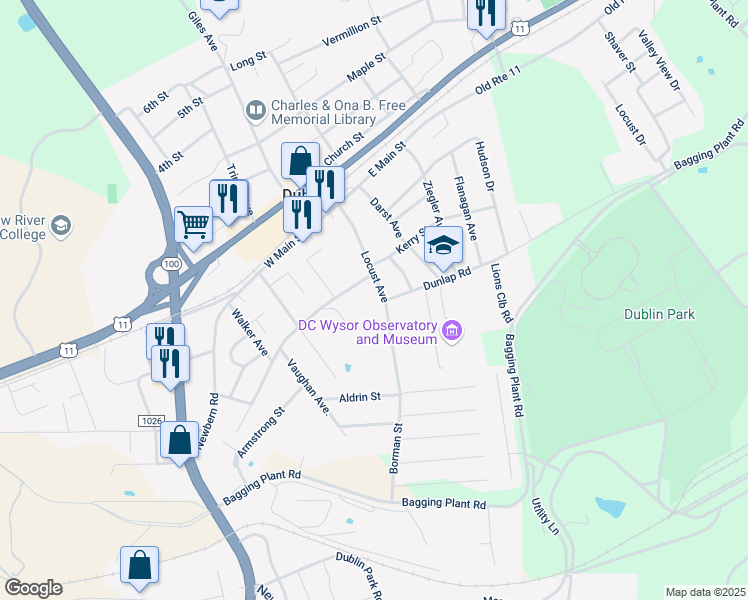 map of restaurants, bars, coffee shops, grocery stores, and more near 324 Locust Street in Dublin