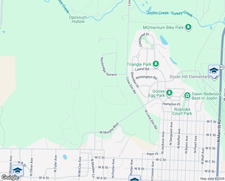 map of restaurants, bars, coffee shops, grocery stores, and more near 1300-1398 Cambridge Rd in Joplin