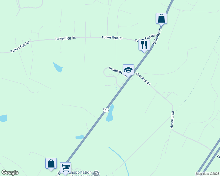 map of restaurants, bars, coffee shops, grocery stores, and more near 19611 Southside Avenue in Dinwiddie