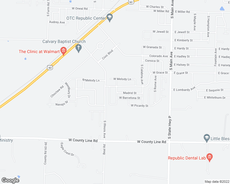 map of restaurants, bars, coffee shops, grocery stores, and more near 1325 Lorraine Avenue in Republic