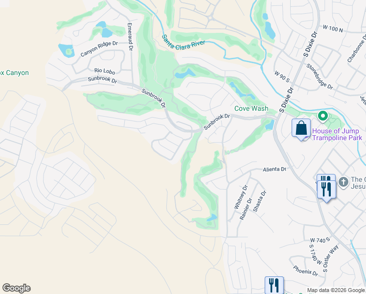 map of restaurants, bars, coffee shops, grocery stores, and more near 2243 West Sunbrook Drive in St. George