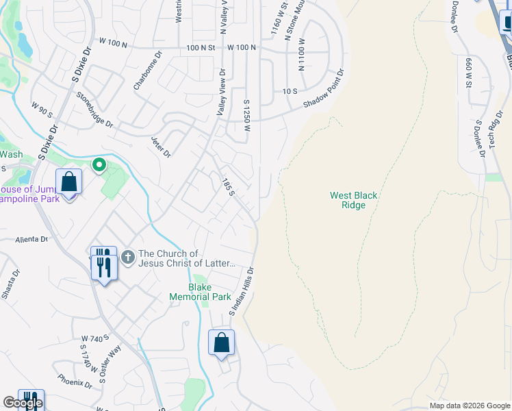 map of restaurants, bars, coffee shops, grocery stores, and more near 1210 West in St. George
