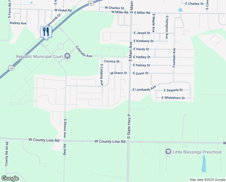 map of restaurants, bars, coffee shops, grocery stores, and more near 1315 South Rome Avenue in Republic