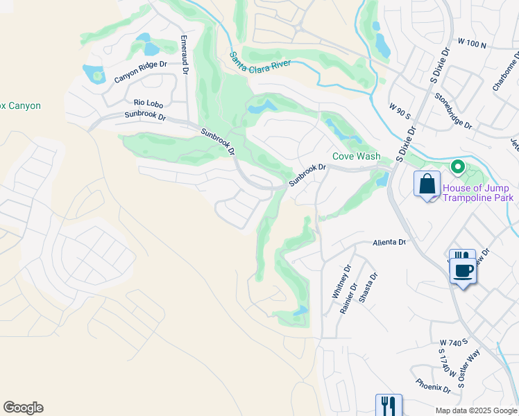 map of restaurants, bars, coffee shops, grocery stores, and more near 2243 West Sunbrook Drive in St. George