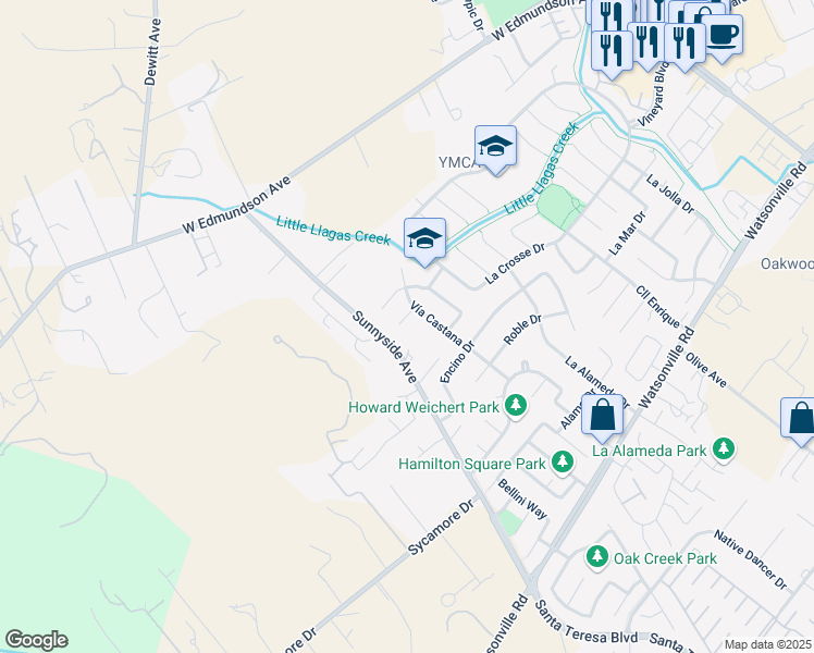 map of restaurants, bars, coffee shops, grocery stores, and more near 840 Via Castana Court in Morgan Hill